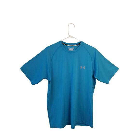 UNDER ARMOUR Blue Run Shirt‎ Short Sleeve Men's Size Large pit to pit 24in. - Picture 1 of 4